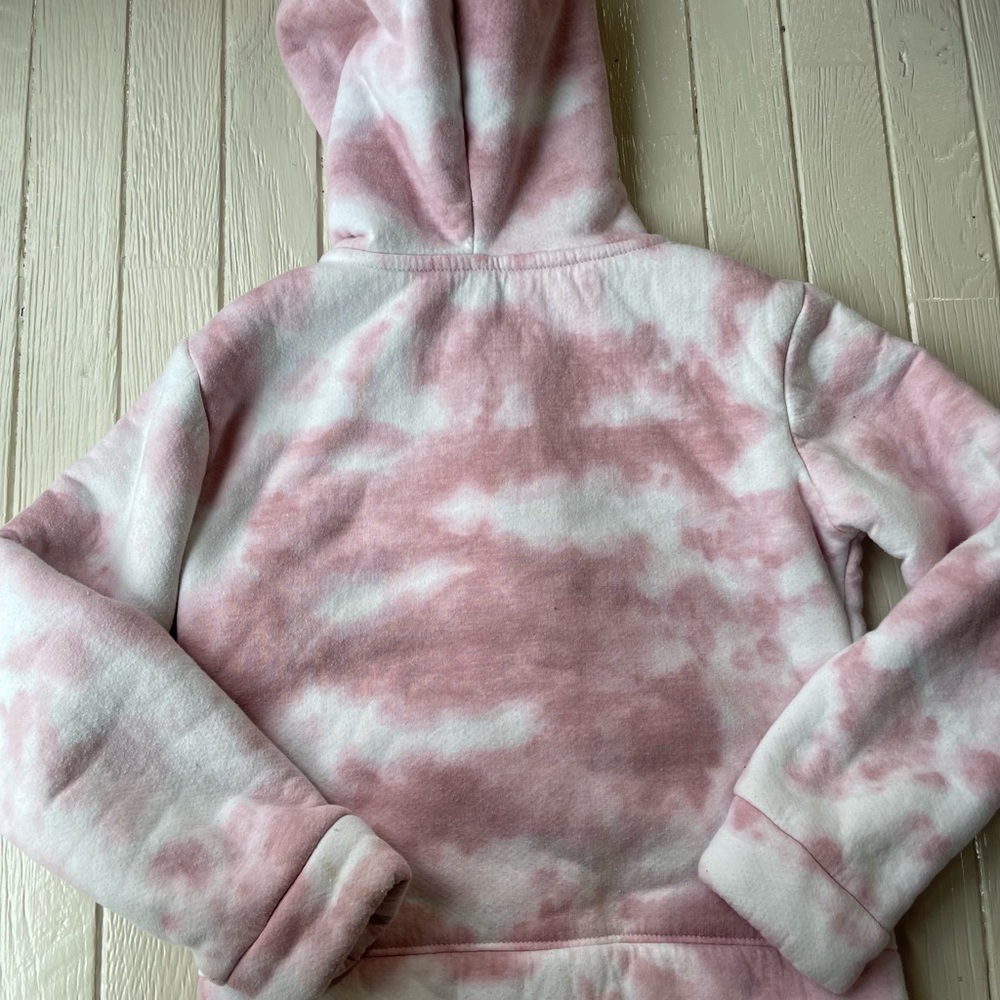 Girls Pink Marbled Sherpa-like Lined Hoodie Jacket Size 7 8 - Picture 9 of 9